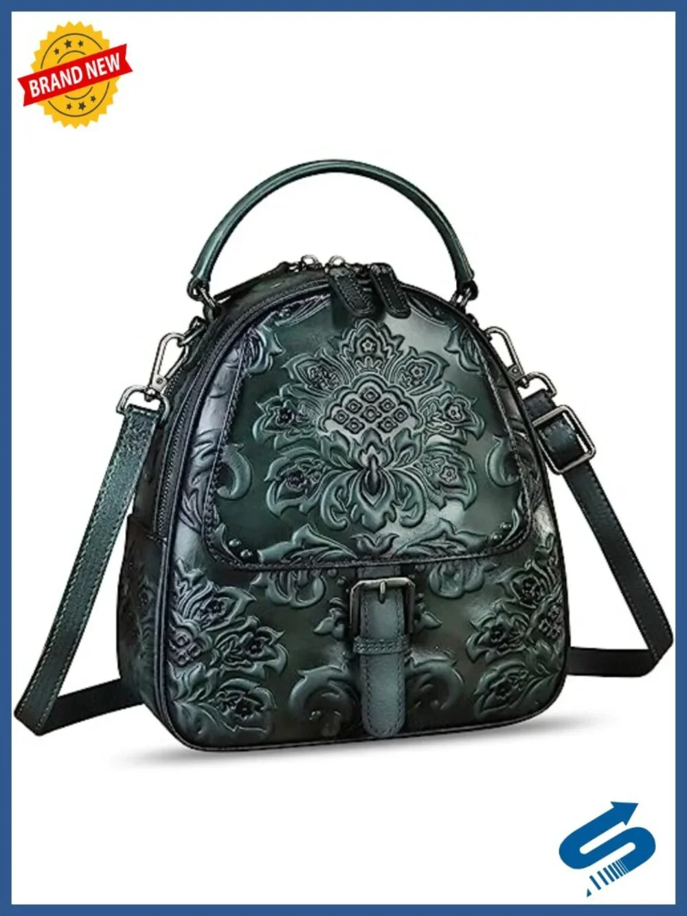 Genuine Leather Satchel Crossbody Handbag Convertible Backpack 4 Ways to Wear